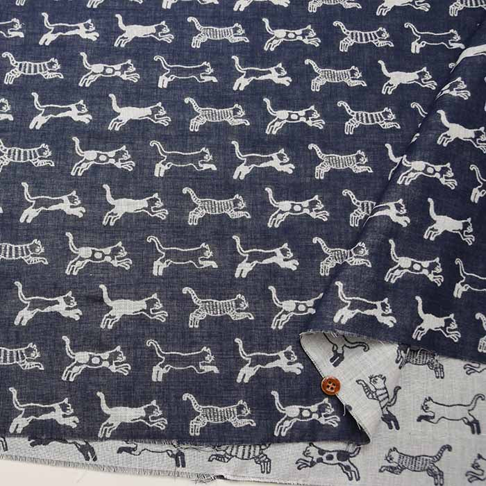 Washed Cotton Double Gauze Jacquard Fabric Cat - Image 4