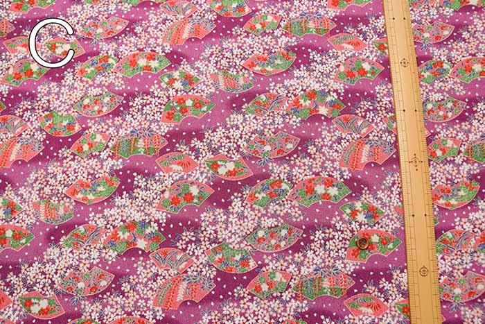 Polyester Nikoshi Chirimen Printed Fabric - Sakura Fan - Image 3