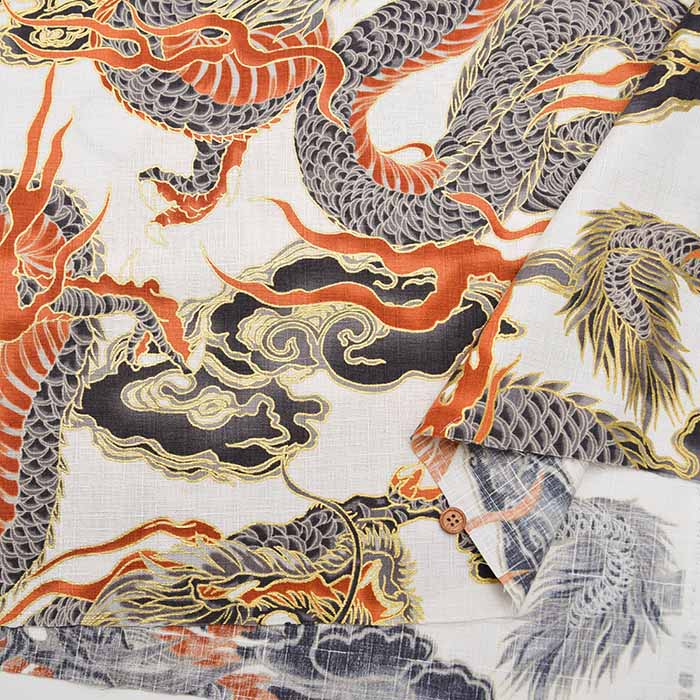 Cotton Dobby Lamé Printed Fabric - Large Dragon - Image 5