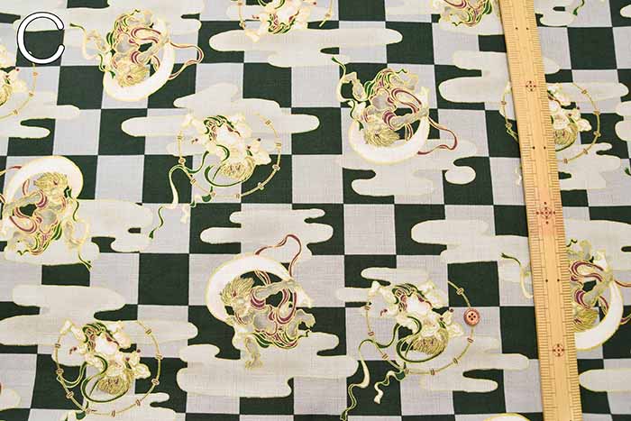 Cotton Dobby Printed Fabric - Japanese Pattern, Checkered, Wind God Thunder God - Image 4