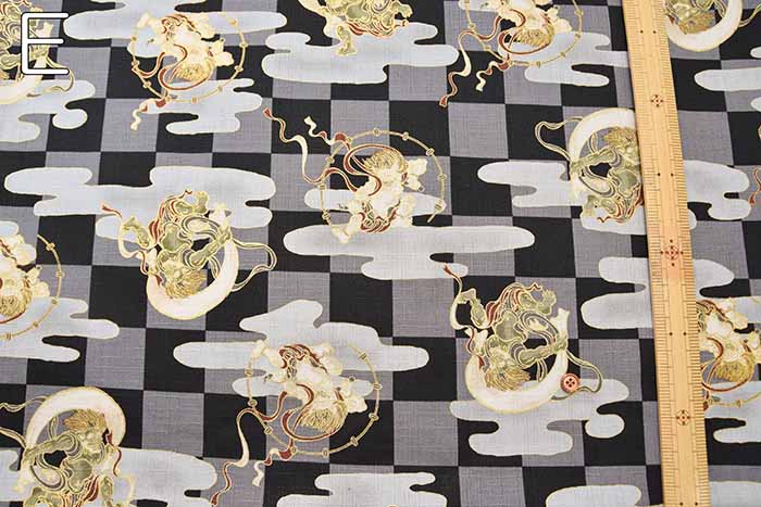 Cotton Dobby Printed Fabric - Japanese Pattern, Checkered, Wind God Thunder God - Image 5