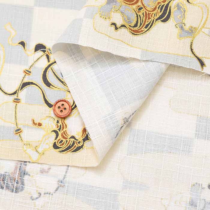 Cotton Dobby Printed Fabric - Japanese Pattern, Checkered, Wind God Thunder God - Image 7