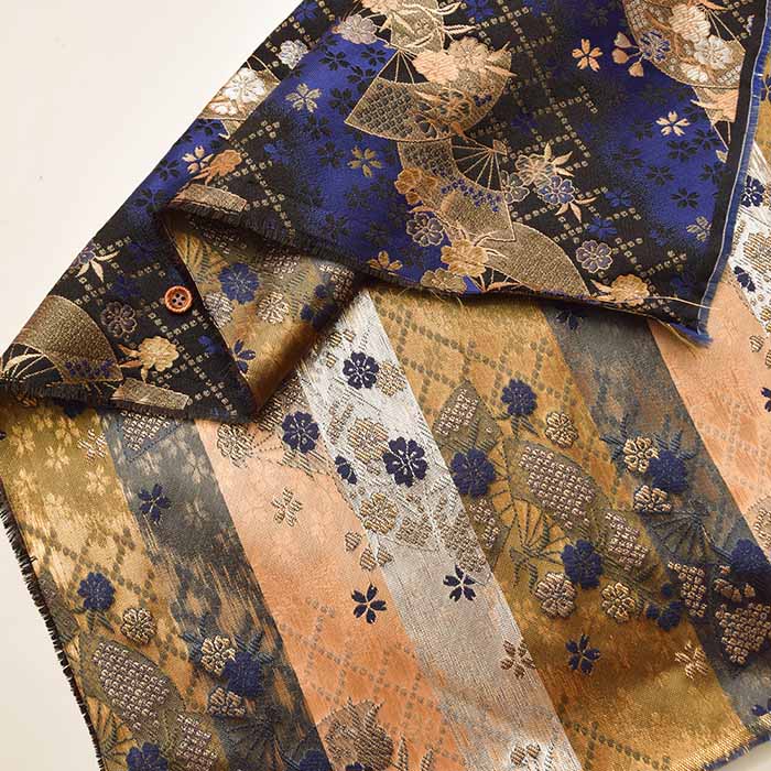 Gold Brocade (Kinran)  Fabric - Fan and Cherry Blossom - Image 3