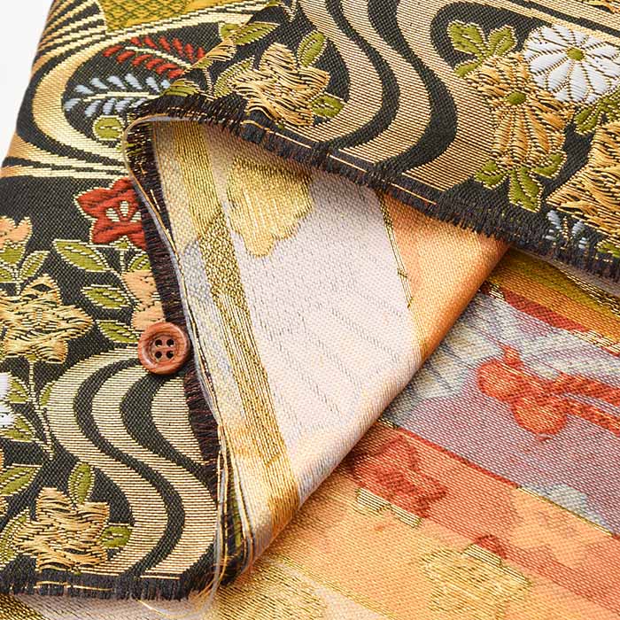 Gold Brocade (Kinran)  Fabric - Fan and Flowing Water Pattern - Image 4