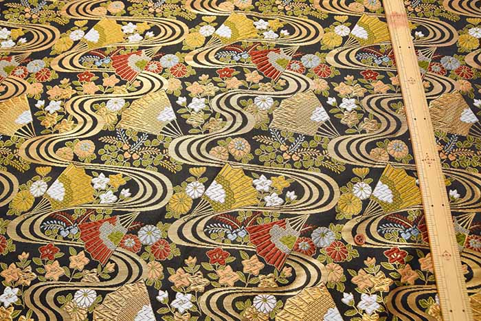 Gold Brocade (Kinran)  Fabric - Fan and Flowing Water Pattern - Image 6
