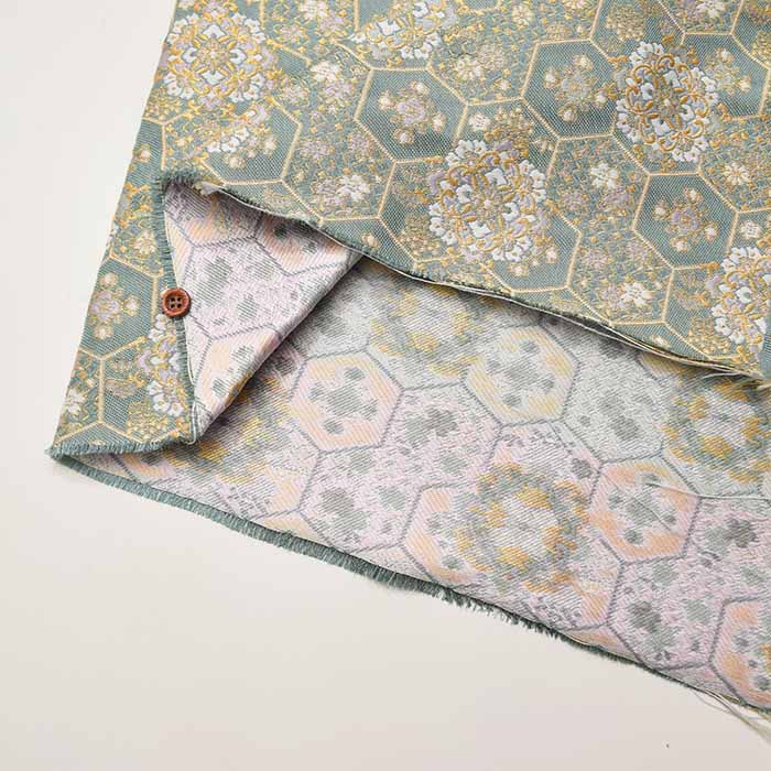 Gold Brocade (Kinran)  Fabric - Tortoise Shell Flower - Image 3