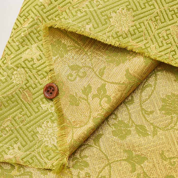 Gold Brocade (Kinran)  Fabric - Ivy - Image 4